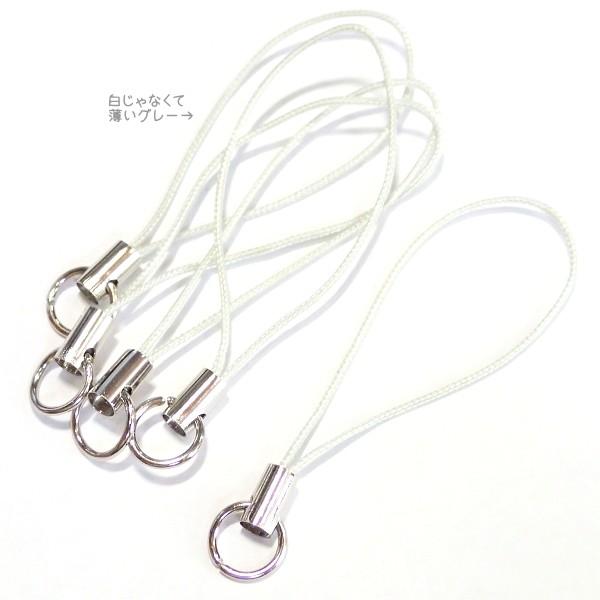 3295-《ストラップ/根付》　グレイ（紐）／銀色（金具）　丸カン付き　５０mm前後　５本/１セット