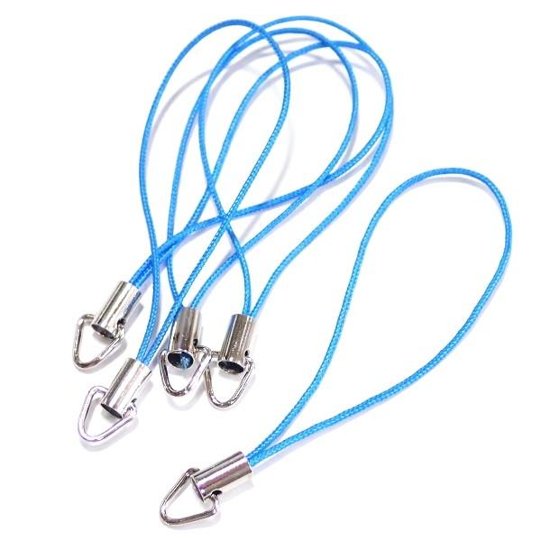 3317-《ストラップ/根付》　青（紐）／銀色（金具）　三角カン付き　５０mm前後　５本/１セット