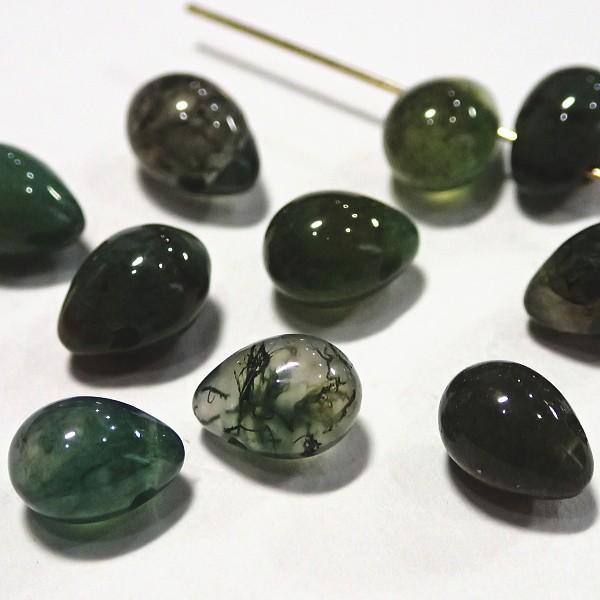 3374-《天然石たまごのたね》　モスアゲート　７ｘ４mm　１０個/１パック