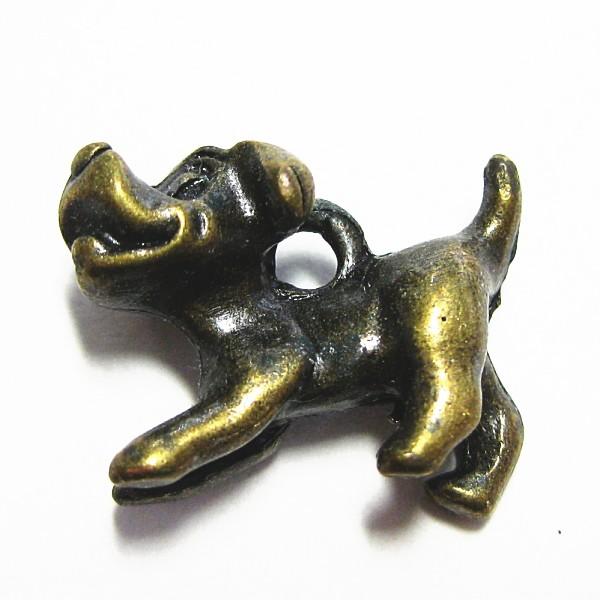 3403-【ＮＹピューター】　いぬ　チャーム　真鍮古美　１８mm　５個/１セット