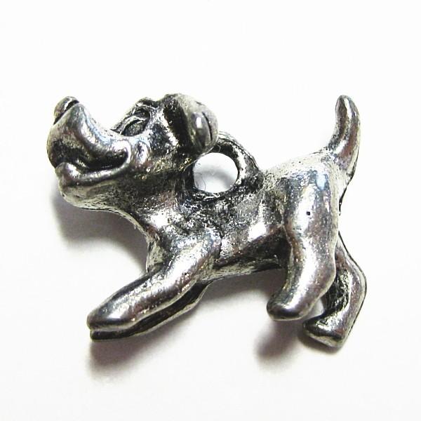 3404-【ＮＹピューター】　いぬ　チャーム　銀古美　１８mm　５個/１セット