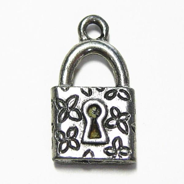 3420-【ＮＹピューター】　ロック　チャーム　銀古美　１４mm　５個/１セット