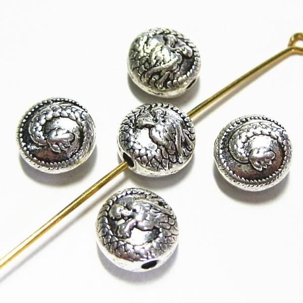 3427-《メタルチャーム・パーツ》　ビーズ　銀古美　９ｘ５．５mm　１０個/１セット