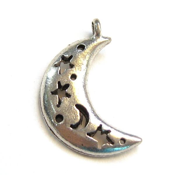 3446-【ＮＹピューター】　三日月　チャーム　銀古美　１７mm　５個/１セット