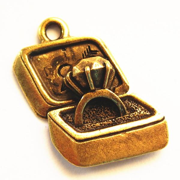 3482-【ＮＹピューター】　リングとケース　チャーム　金古美　１７mm　５個/１セット