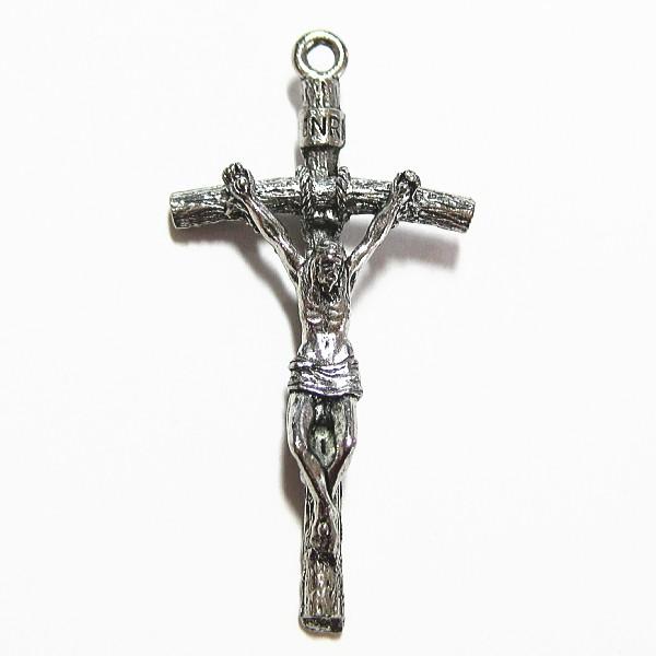 3598-【ＮＹピューター】　十字架　チャーム　銀古美　３７mm　５個/１セット