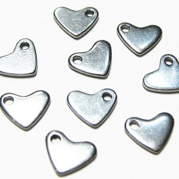 3673-《メタルチャーム・パーツ》　ミニハート　銀色　５ｘ７．５mm　１０個/１セット