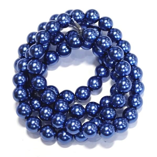 3677-《チェコグラスパール》　ロイヤルブルー　８mm丸玉　約５５cm　１本/１パック