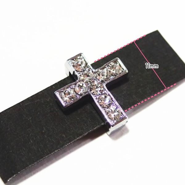 3711-《ラインストーン》　クロス　サイドホール　クリア/Ｓ　１５ｘ１３mm　２個/１パック