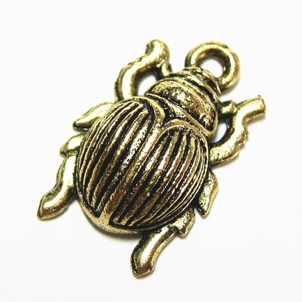 3741-【ＮＹピューター】　コガネムシ　チャーム　金古美　１５mm　５個/１セット