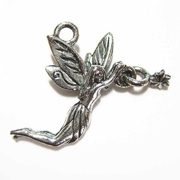 3748-【ＮＹピューター】　キラキラ妖精　チャーム　銀古美　２１mm　５個/１セット