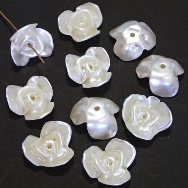 3808-『アクリル』　パール仕上げ　フラワー縦ホール　２２x１８mm　１０個/１パック