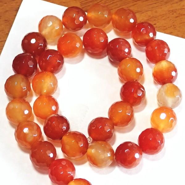 3856-《天然石カット丸玉１連》　カーネリアン　１２mm　１本/約３８cm