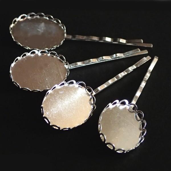 3881-【ヘアーパーツ】　ヘアピン　ホワイトシルバー　長さ62mm　皿内径16×23mm　4個/１...