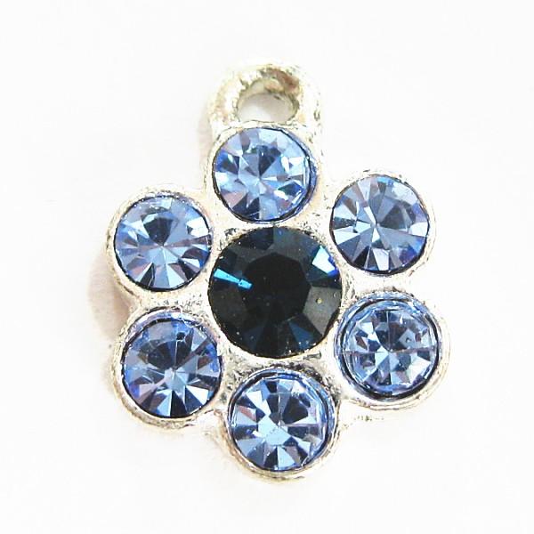 4073-【ＮＹピューター】　ラインストーンチャーム　青花　銀色　１１mm　※１個※