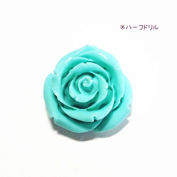 4092-【人造コーラル】　薔薇　ブルーグリーン　ハーフドリル　２５mm　１個