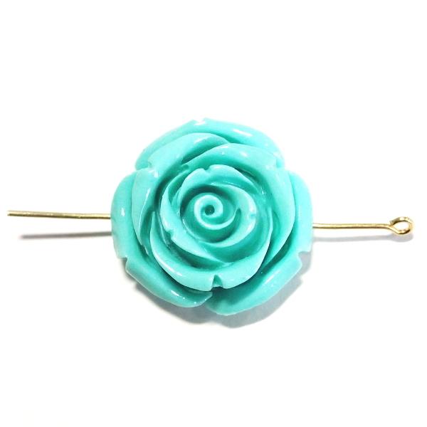 4104-【人造コーラル】　薔薇　ブルーグリーン　横ホール　２４mm　１個