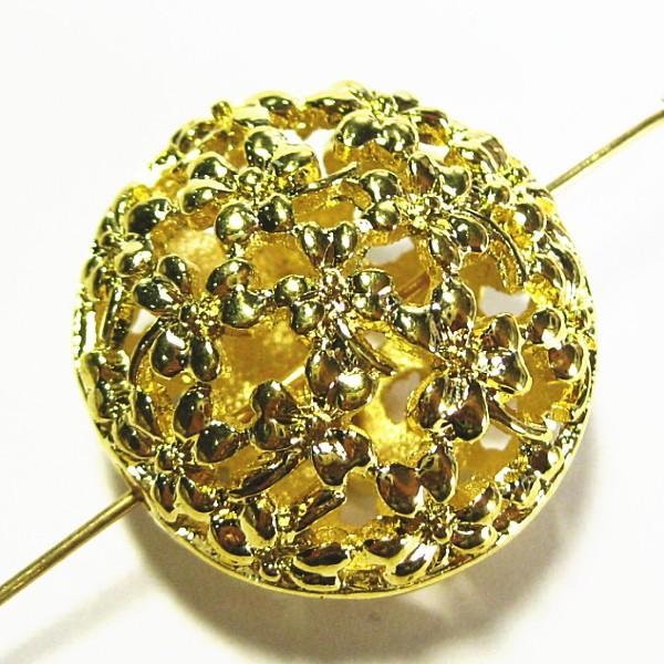 4136-《メタルチャーム・パーツ》　ビーズ　金色　２５ｘ１５mm　１個