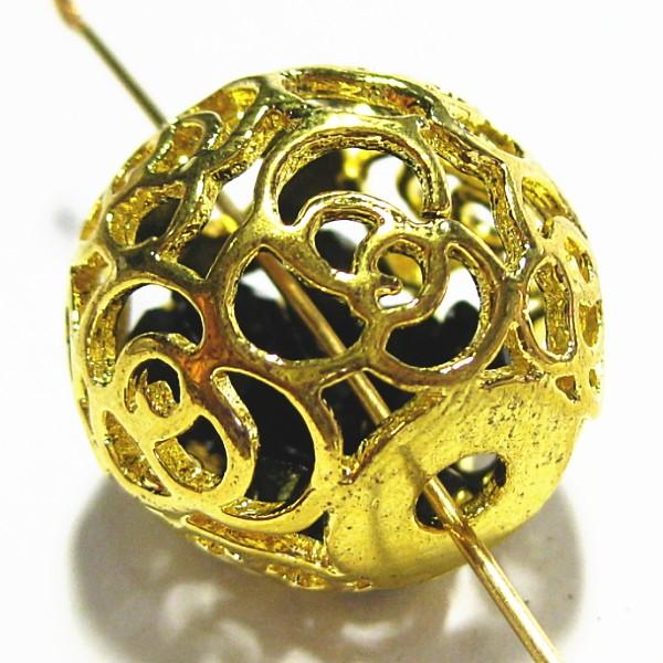 4140-《メタルチャーム・パーツ》　ビーズ（ブラックジルコニア入り）　金色　２８mm　１個