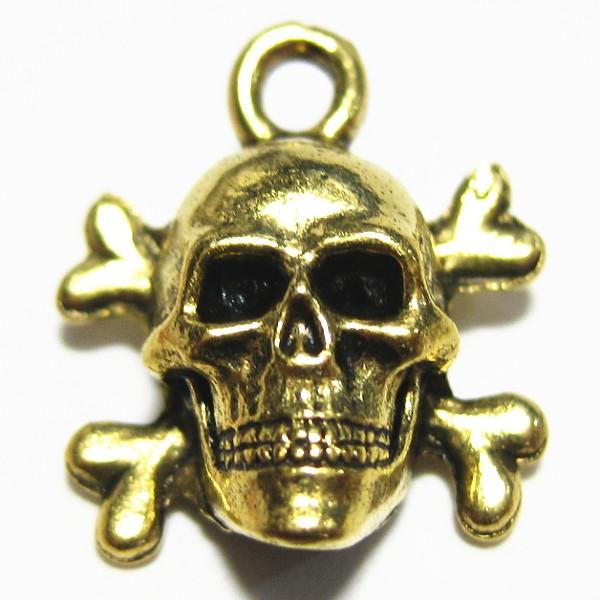 4168-【ＮＹピューター】　ドクロ　チャーム　金古美　１２mm　５個/１セット