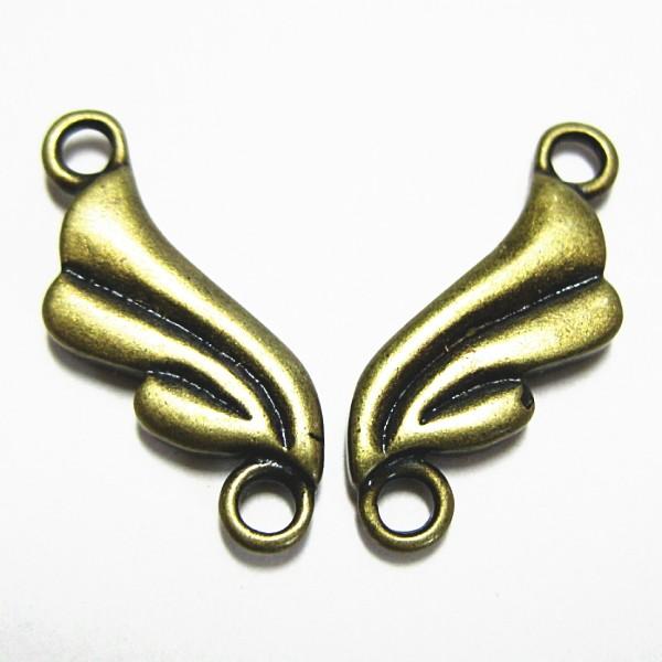 4185-《メタルチャーム・パーツ》　ウイングコネクター　真鍮製　真鍮古美　１２x１５mm　２個/１...