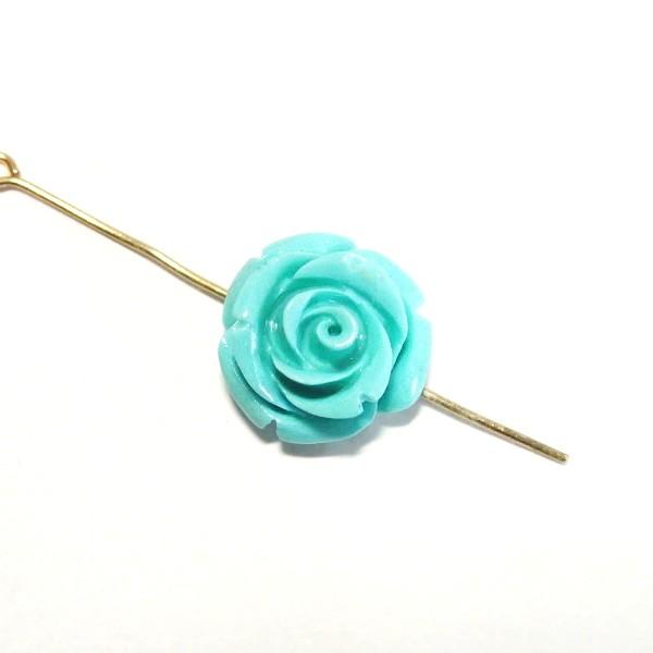 4301-【人造コーラル】　薔薇　ブルーグリーン　横ホール　１６mm　１個