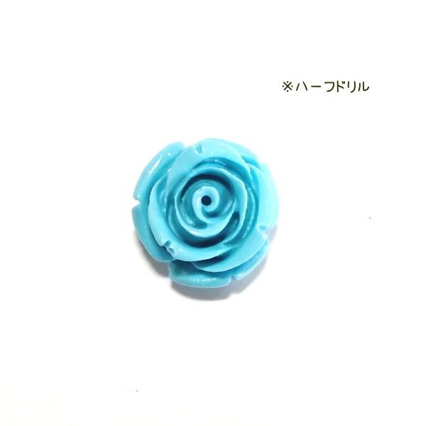 4366-【人造コーラル】　薔薇　ターコイズブルー　ハーフドリル　１６mm　１個