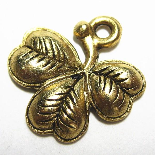 4425-【ＮＹピューター】　三つ葉のクローバー　チャーム　金古美　２０mm　５個/１セット