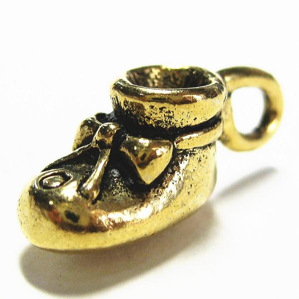 4444-【ＮＹピューター】　赤ちゃんの靴　チャーム　金古美　１８mm　５個/１セット