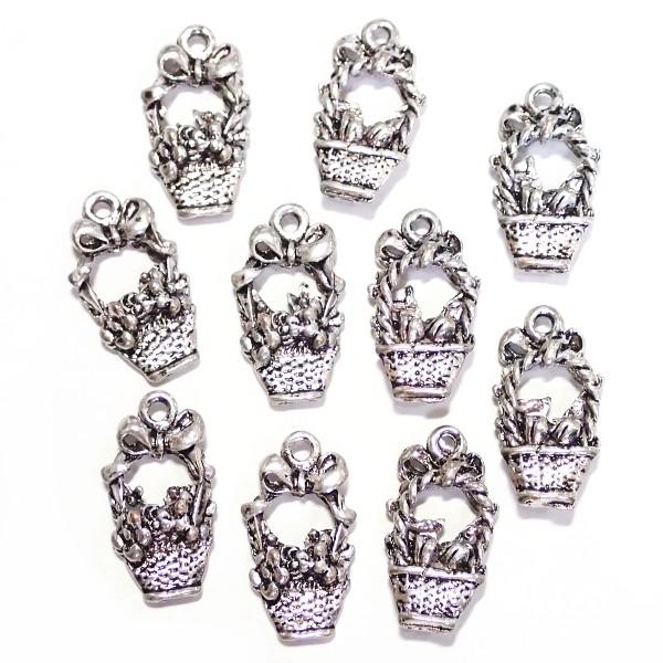 4499-花かごチャーム 銀古美【10個】