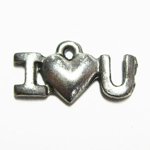 4549-【ＮＹピューター】　Ｉ　ＬＯＶＥ　ＹＯＵ　チャーム　銀古美　１８mm　５個/１セット