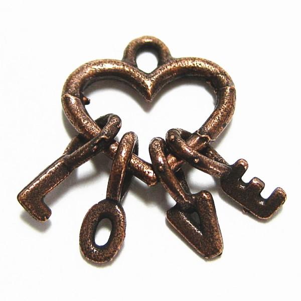 4554-【ＮＹピューター】　ハートＬＯＶＥ　チャーム　銅古美　１４mm　５個/１セット