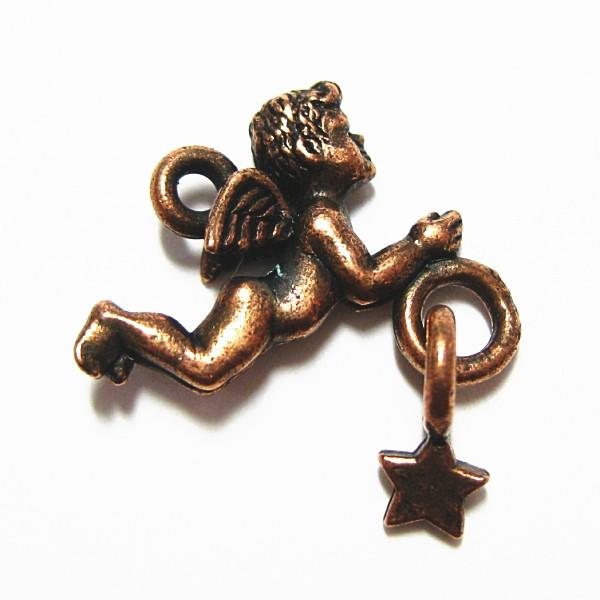 4561-【ＮＹピューター】　天使と星　チャーム　銅古美　１７mm　５個/１セット