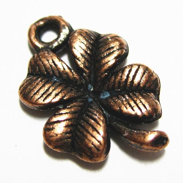 4566-【ＮＹピューター】　四葉のクローバーチャーム　銅古美　１３mm　５個/１セット