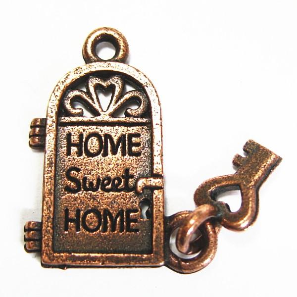 4569-【ＮＹピューター】　とびらハートキー　チャーム　銅古美　１１mm　５個/１セット