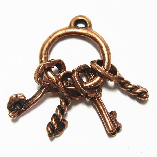 4572-【ＮＹピューター】　キーホルダー　チャーム　銅古美　１３mm　５個/１セット