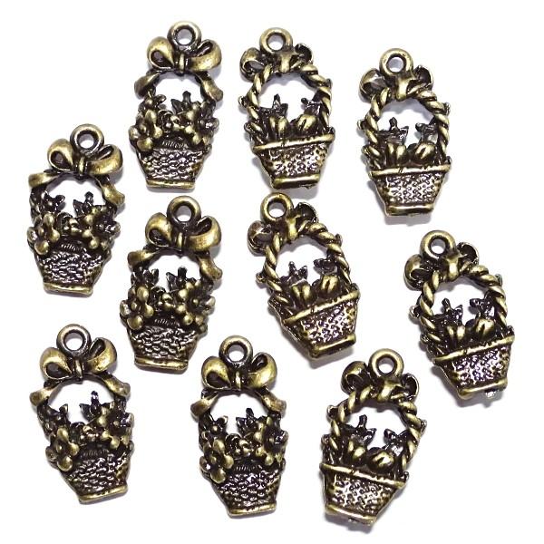 4599-花かごチャーム 真鍮古美【10個】