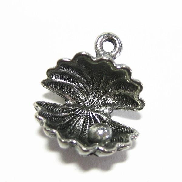 4670-【ＮＹピューター】　貝とパール　銀古美　１５mm　５個/１セット