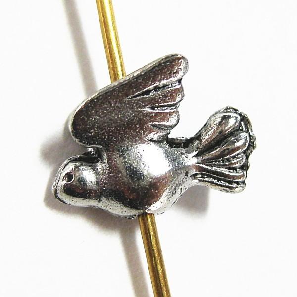 4807-【ＮＹピューター】　小鳥　ビーズ　銀古美　１０mm　５個/１セット