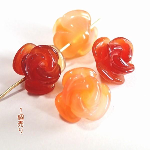 4941-《天然石　フラワー》　S薔薇　レッドアゲート　１４mm　１個