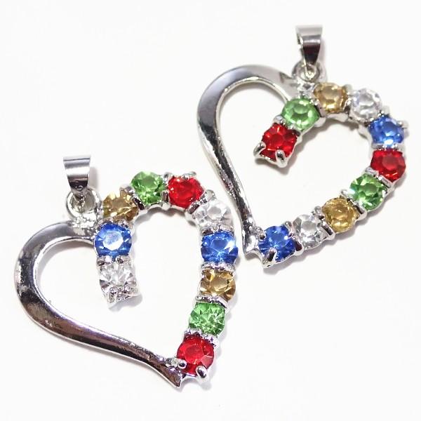 4983-《ラインストーン》　ハート　マルチカラー/S　２８x２４mm　２個/1パック