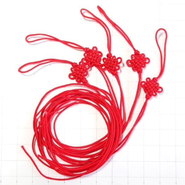 5090-《５０円均一》　中国結い紐　赤（処分品）全長約３０cm　５本/１パック
