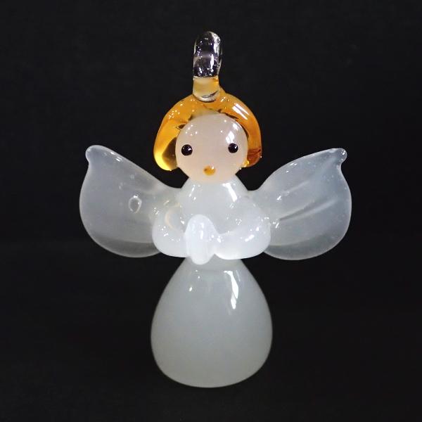 5103-〔ガラス〕　ランプチャーム　天使の祈り（L）　約３７x２８mm　１個
