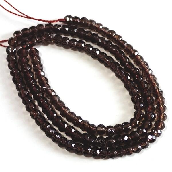 5145-《天然石　1連売り》　スモーキークオーツ　ロンデルカット　平均４x３mm　1本約４０cm