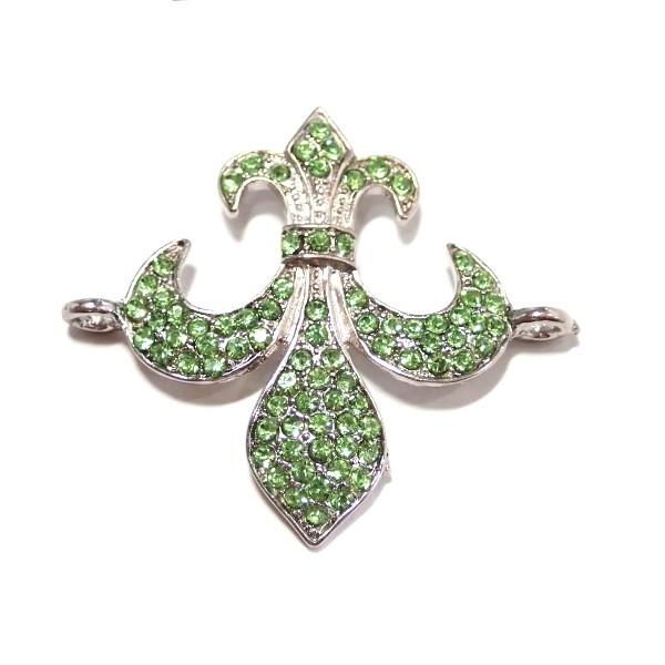 5175-《ラインストーン》　コネクター　グリーン/Ｓ　３７ｘ３４mm　１個