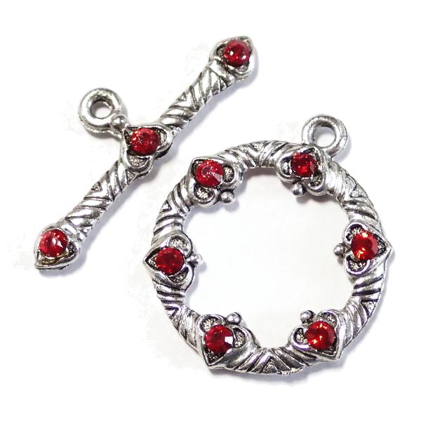 5269-《トグル》　ＮＹピューター　スワロ入　銀古美　バーの長さ２５mm　１セット