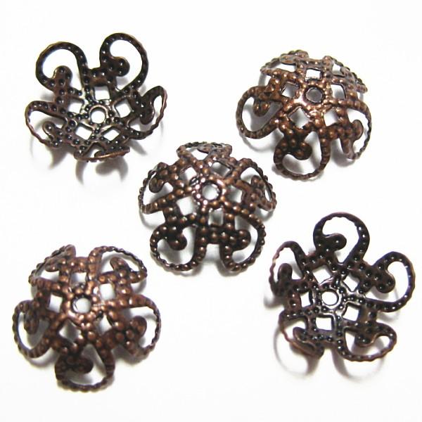 5348-《メタルチャーム・パーツ》　座金/ビーズキャップ　銅古美　約１０mm　１０個/１セット