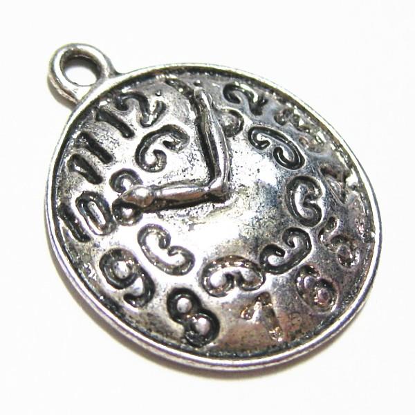 5356-《メタルチャーム・パーツ》　時計　銀古美　１８mm　１０個/１セット