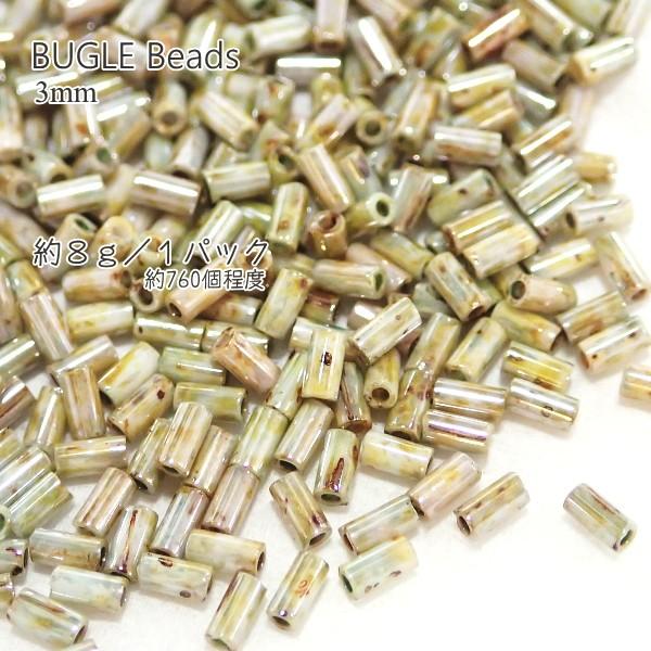 5361-《シードビーズ》　ビューグル３mm　ウルトララスターグリーン不透明　約８ｇ/１パック