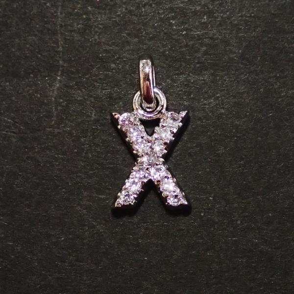 5369-ジルコニア　アルファベット（Ｘ）　クリア　銀色　１０．７ｘ９mm　１個